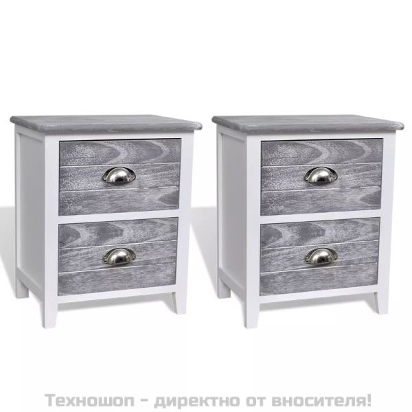 Нощно шкафче с 2 чекмеджета, 2 бр, сиво и бяло