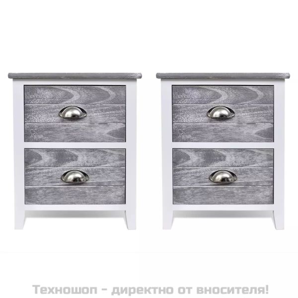 Нощно шкафче с 2 чекмеджета, 2 бр, сиво и бяло