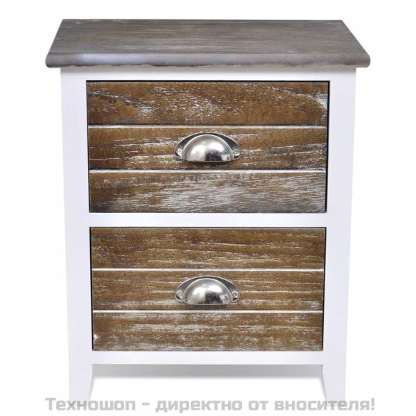 Нощно шкафче с 2 чекмеджета, 2 бр, кафяво и бяло