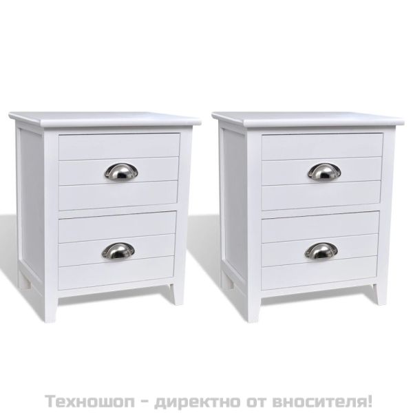 Нощни шкафче с чекмеджета, 2 бр, бели