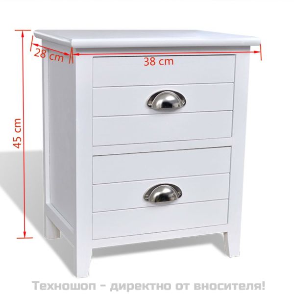 Нощни шкафче с чекмеджета, 2 бр, бели