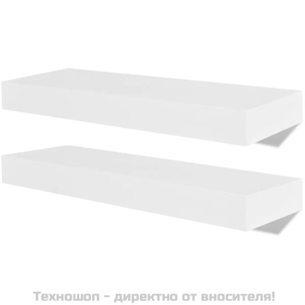 2 бели МДФ плаващи стенни рафтове за съхранение на книги/DVD