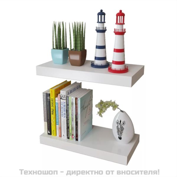 2 бели МДФ плаващи стенни рафтове за съхранение на книги/DVD
