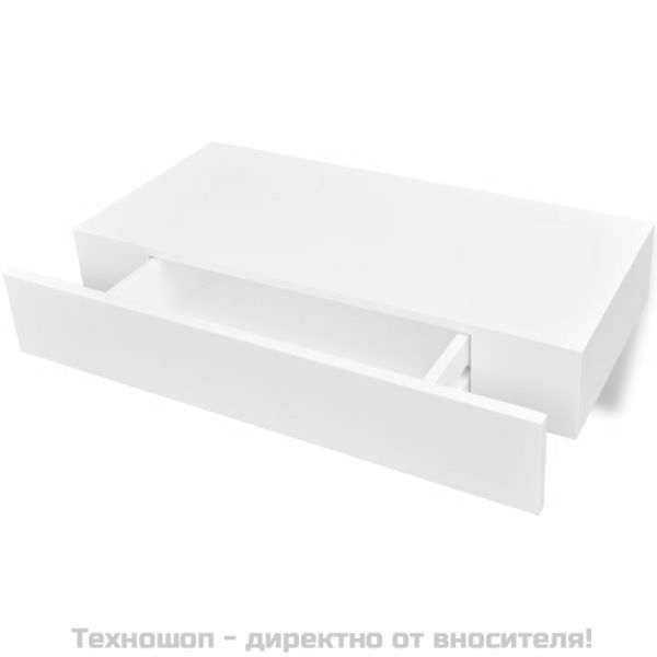 Бял МДФ плаващ стенен рафт с 1 чекмедже за съхранение на книги/DVD