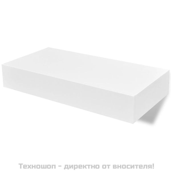 Бял МДФ плаващ стенен рафт с 1 чекмедже за съхранение на книги/DVD