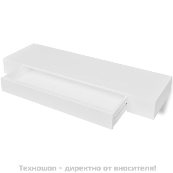 Бял МДФ плаващ стенен рафт с 1 чекмедже за съхранение на книги/DVD