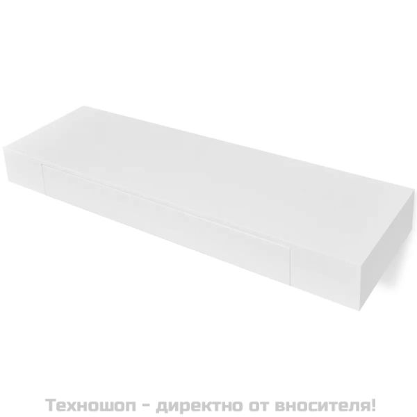 Бял МДФ плаващ стенен рафт с 1 чекмедже за съхранение на книги/DVD