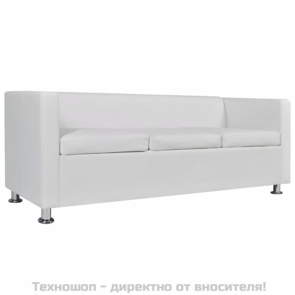 3-местен диван, изкуствена кожа, бял