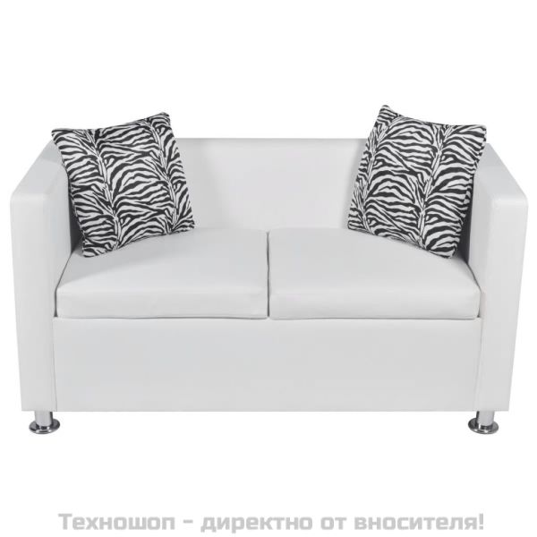 2-местен диван, изкуствена кожа, бял