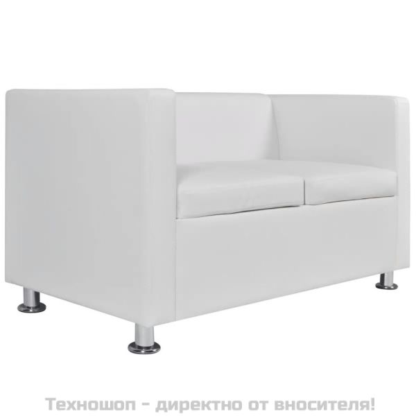 2-местен диван, изкуствена кожа, бял