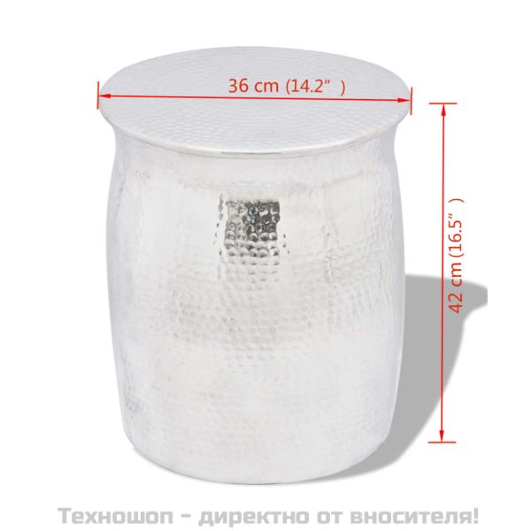 Кована алуминиева табуретка/странична маса, сребриста