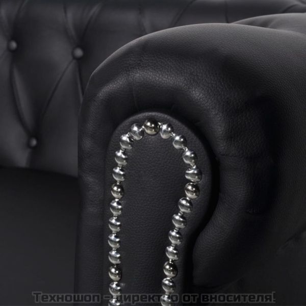 Честърфийлд 2-местен диван изкуствена кожа черен