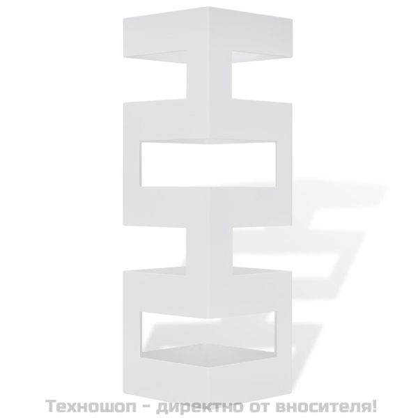 Квадратна стойка за чадъри и бастуни, бяла, стомана, 48,5 см