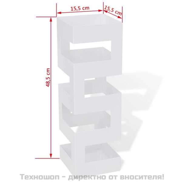 Квадратна стойка за чадъри и бастуни, бяла, стомана, 48,5 см