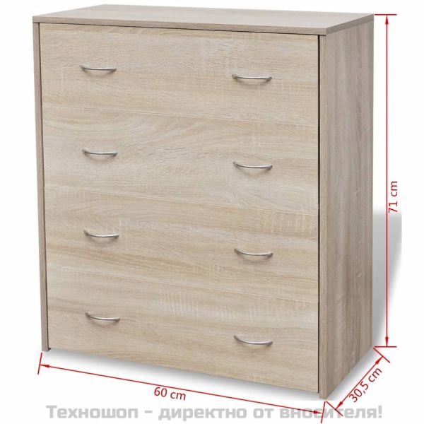 Сайдборд с 4 чекмеджета, 60 x 30,5 x 71 см, цвят дъб
