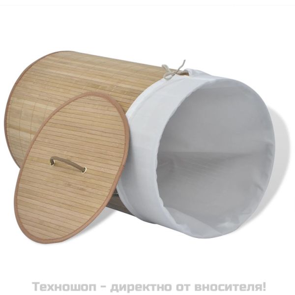 Бамбуков кош за пране, кръгъл, натурален цвят