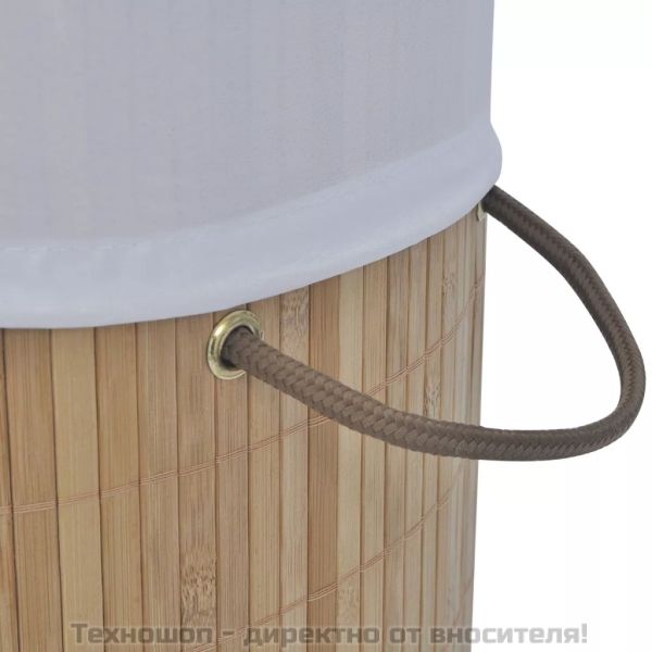 Бамбуков кош за пране, кръгъл, натурален цвят