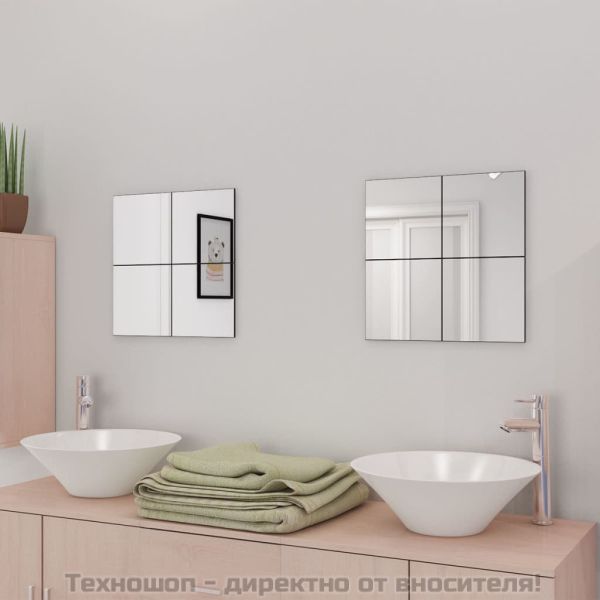 Огледални плочки без рамки, стъкло, 8 бр, 20,5 см