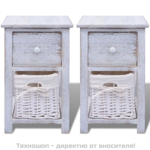 Нощни шкафчета, 2 броя, дърво, бяло