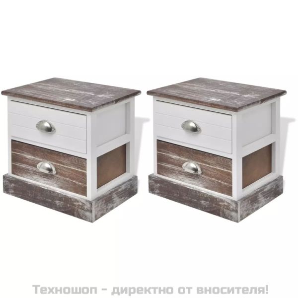 Нощни шкафчета, 2 бр, кафяво и бяло