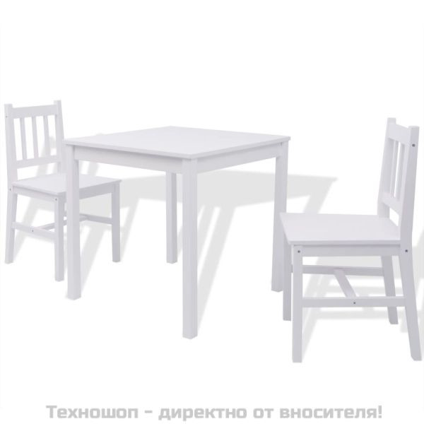 Комплект за трапезария, 3 части, бор, бял