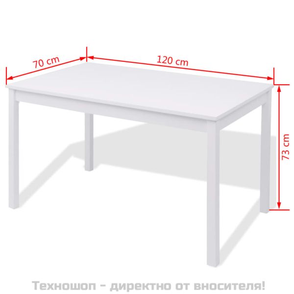 Трапезен комплект, 7 части, борово дърво, бял