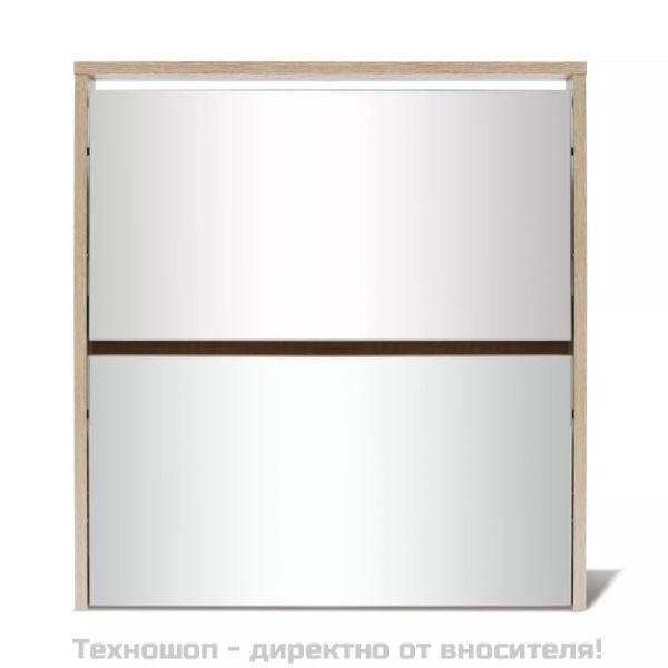 Шкаф за обувки с двойно огледало, дъб, 63x17x67 cм