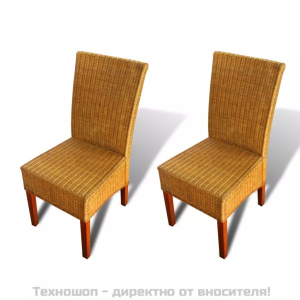 Трапезни столове, 2 бр, кафяви, естествен ратан