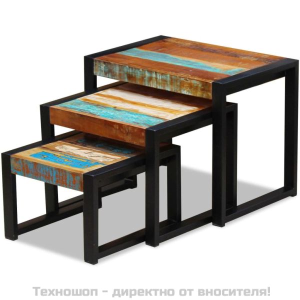 Три стифиращи масички за кафе, регенерирано дърво масив