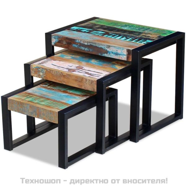 Три стифиращи масички за кафе, регенерирано дърво масив