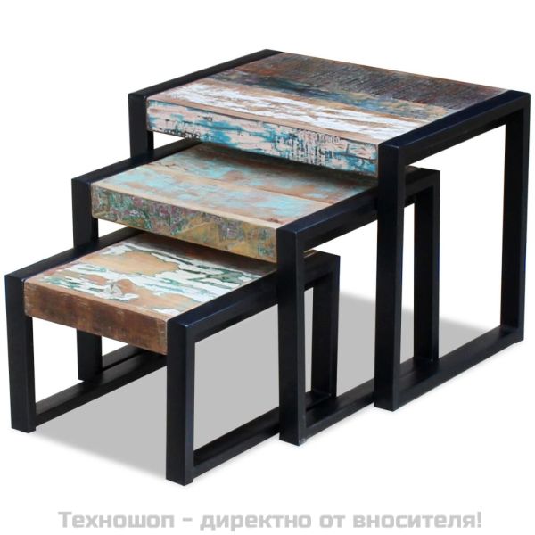 Три стифиращи масички за кафе, регенерирано дърво масив