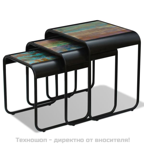 Три стифиращи масички за кафе, регенерирано дърво масив