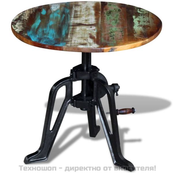 Странична маса, регенерирано дърво масив и чугун, 60x(42-63) cм