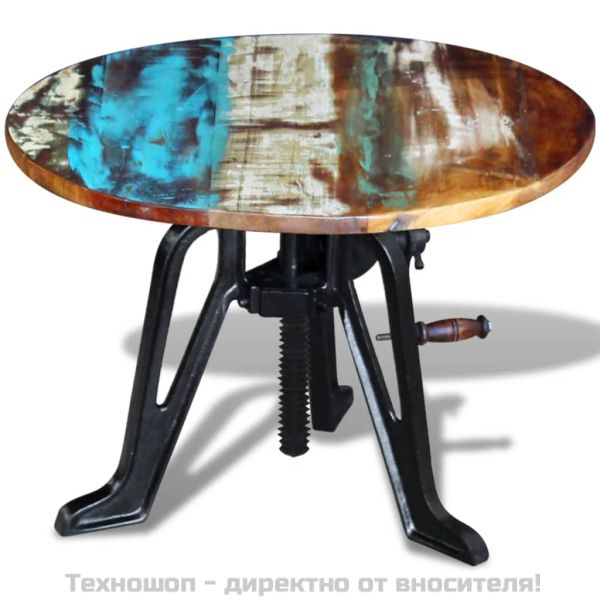 Странична маса, регенерирано дърво масив и чугун, 60x(42-63) cм