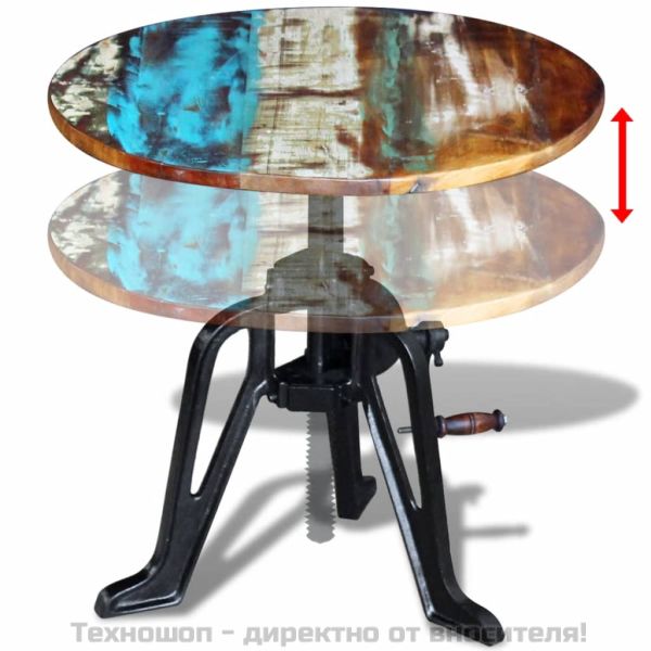 Странична маса, регенерирано дърво масив и чугун, 60x(42-63) cм