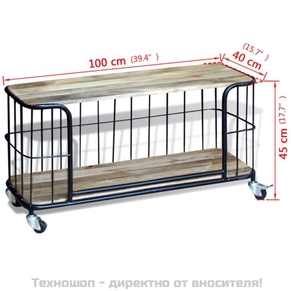Шкаф за телевизор, твърдо мангово дърво, 100x40x45 cм