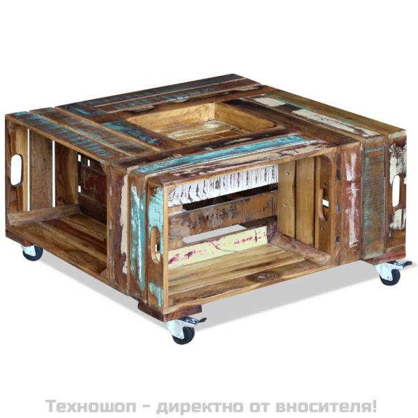 Кафе маса, регенерирано дърво масив, 70x70x35 cм