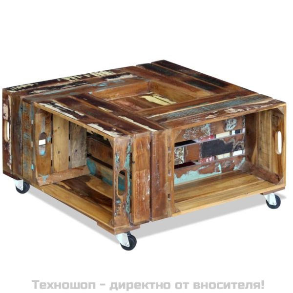 Кафе маса, регенерирано дърво масив, 70x70x35 cм