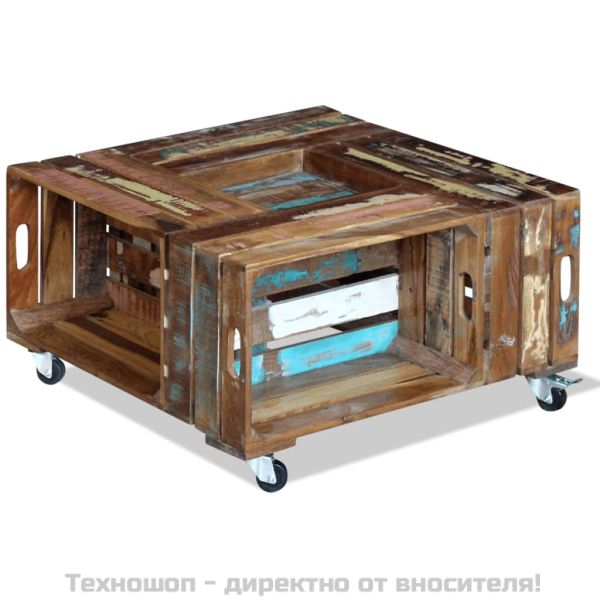 Кафе маса, регенерирано дърво масив, 70x70x35 cм