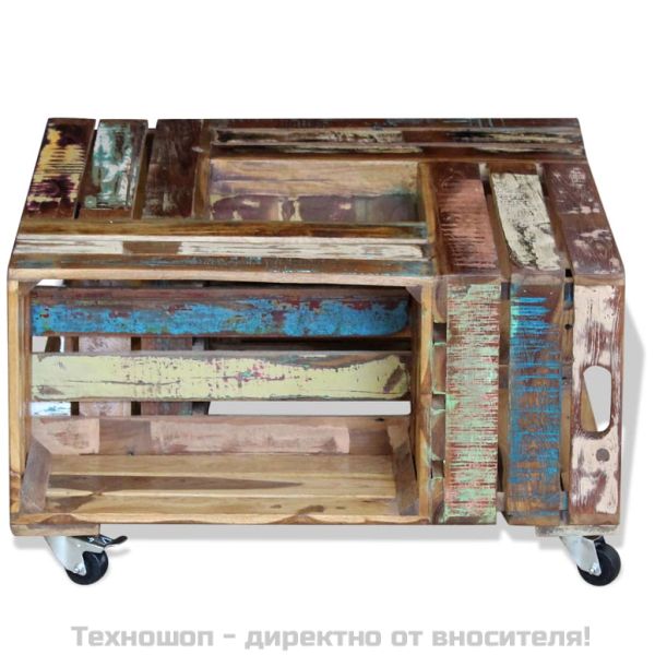 Кафе маса, регенерирано дърво масив, 70x70x35 cм