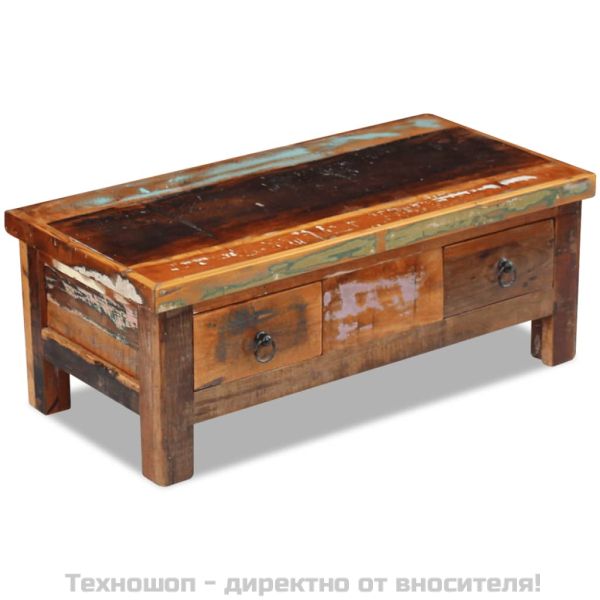 Кафе маса с чекмеджета, регенерирано дърво масив, 90x45x35 cм