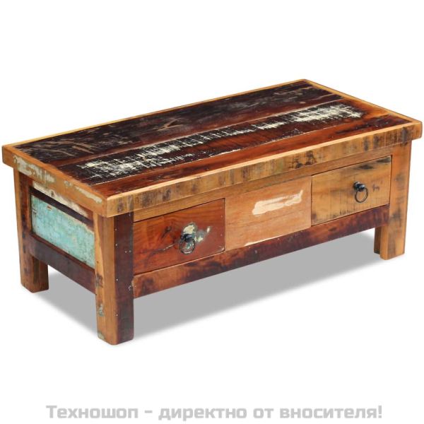 Кафе маса с чекмеджета, регенерирано дърво масив, 90x45x35 cм