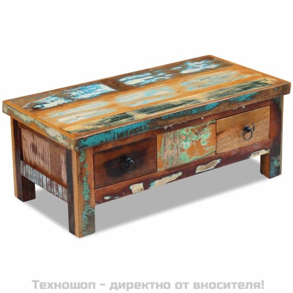 Кафе маса с чекмеджета, регенерирано дърво масив, 90x45x35 cм