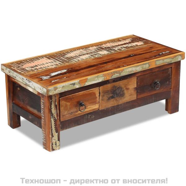 Кафе маса с чекмеджета, регенерирано дърво масив, 90x45x35 cм