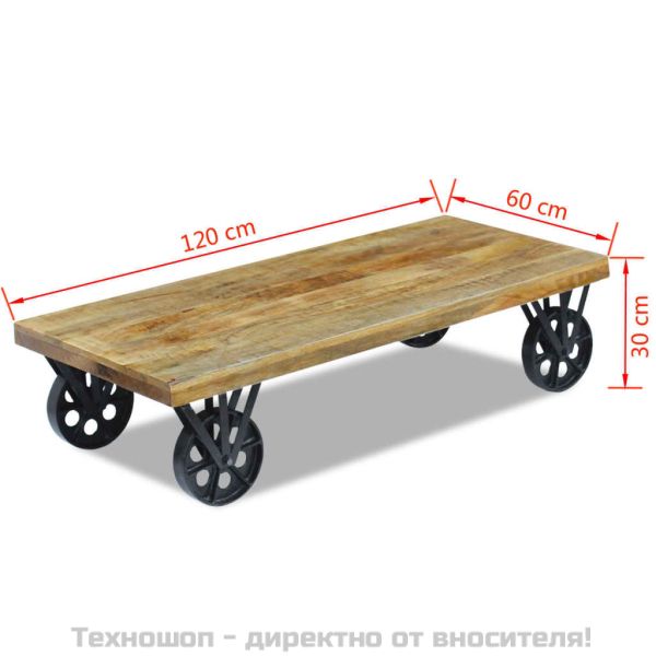 Маса за кафе от мангово дърво, 120x60x30 cм