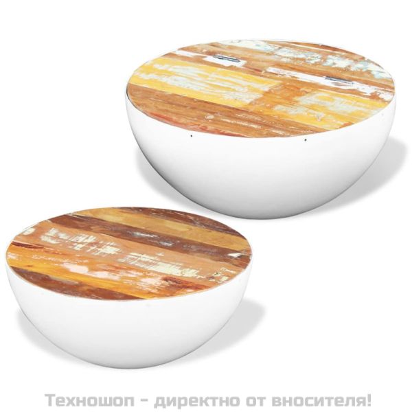 Комплект кафе маси форма на купа 2 бр регенерирано дърво масив
