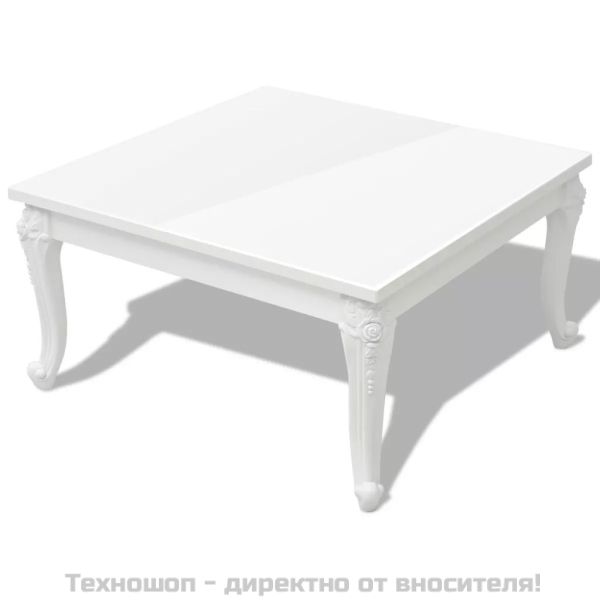 Маса за кафе, 80x80x42 cм, силен гланц, бяла