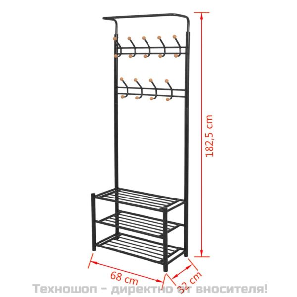 Щендер за дрехи със стелаж за обувки, 68x32x182,5 см черен