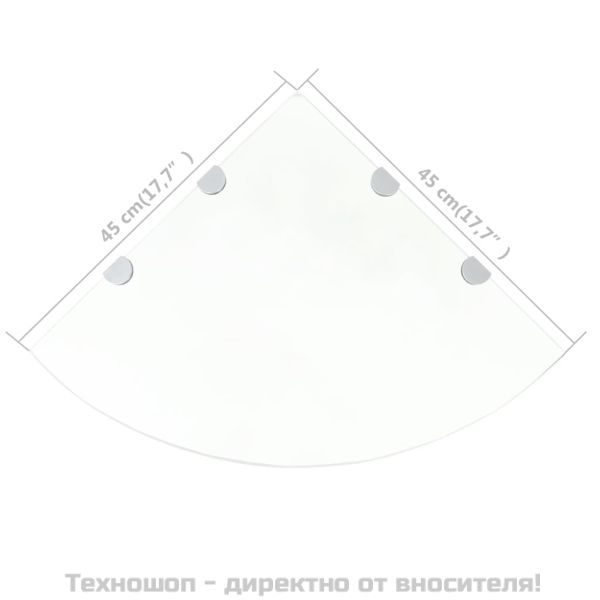 Ъглов рафт с държачи в цвят хром, прозрачно стъкло, 45x45 см