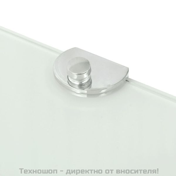 Ъглов рафт с държачи в цвят хром, бяло стъкло, 35x35 см